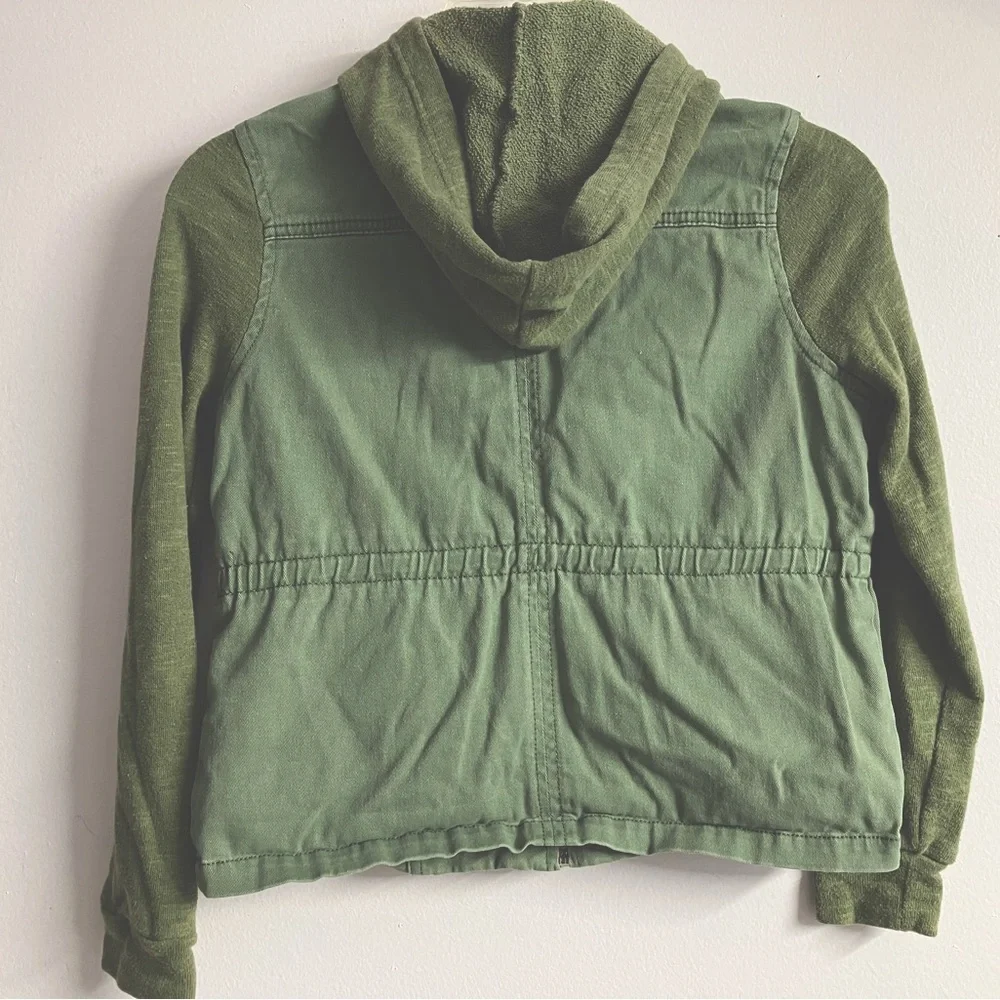 Girl’s Hooded Jacket, 8-10, Faded Olive Green, Full Front Zipper, by Justice